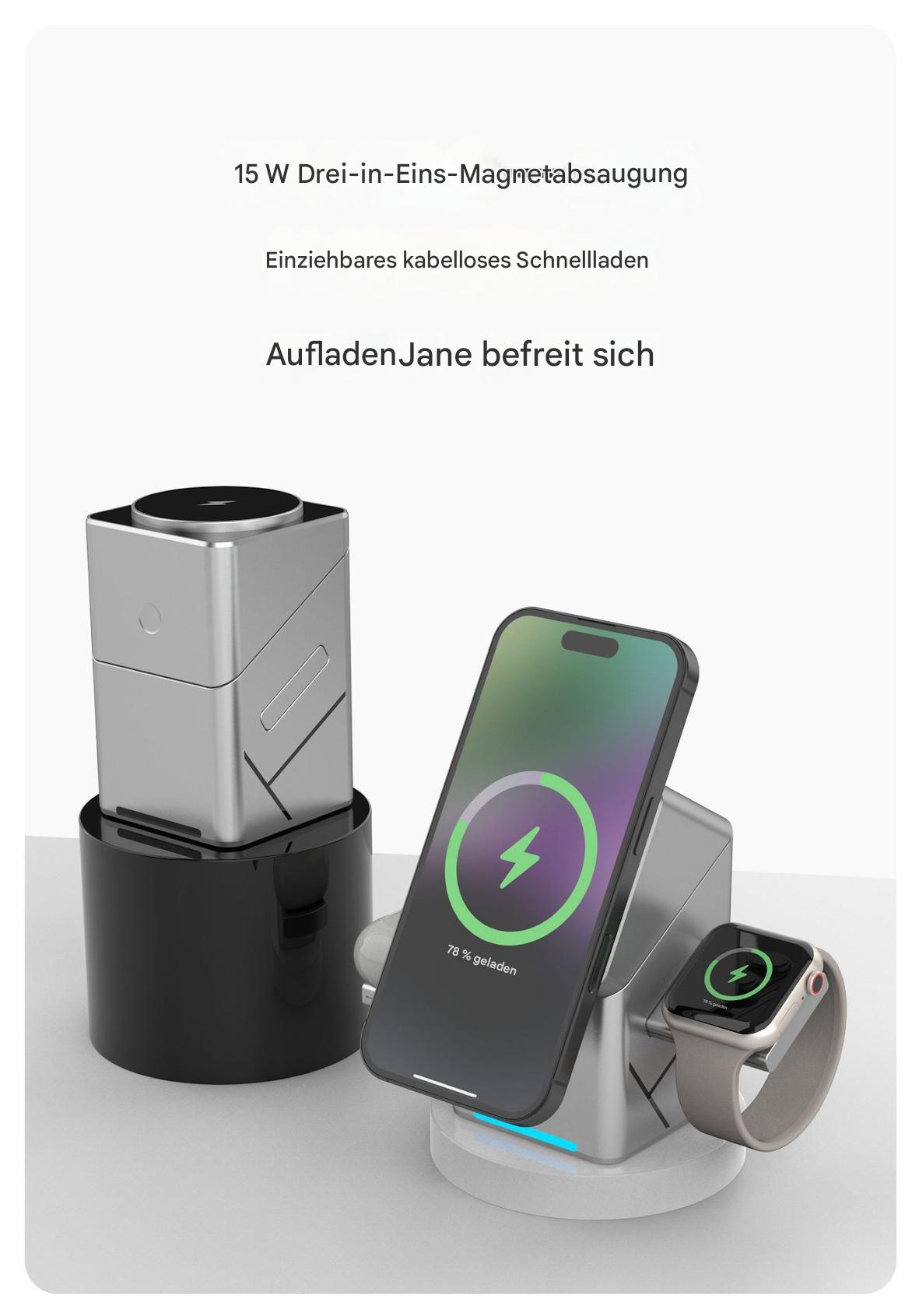 Geometry Touch magnetischer kabelloser 3-in-1-Ladeständer: 15 W schnelles Laden, gleichzeitiges Laden mehrerer Geräte, eröffnet eine neue Art des Ladens